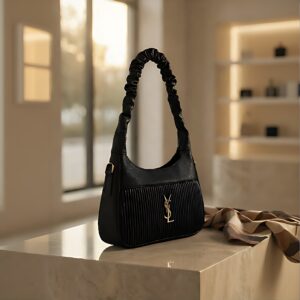 Elite Pleated PU Leather Hand Bag - Black